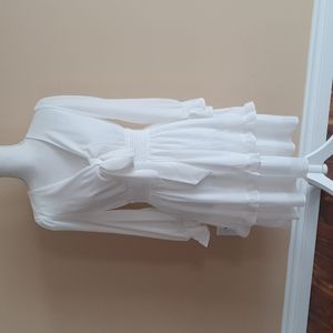 White ribbon front long sleeve midi dress